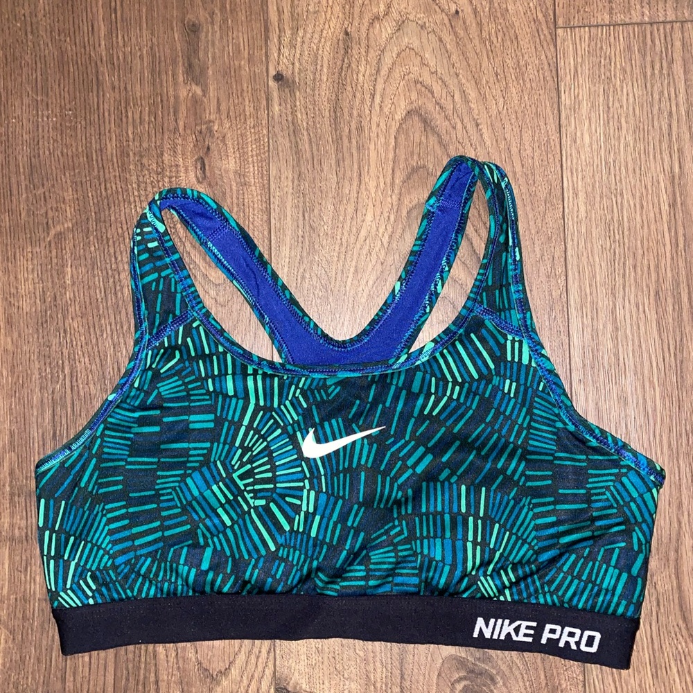 Nike Pro Green and Blue Racerback Sports Bra